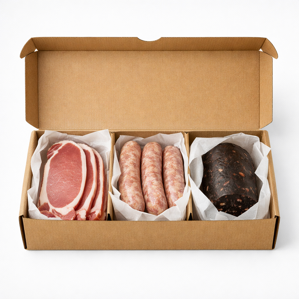 English Breakfast Society Breakfast Box layout showing traditional British breakfast components